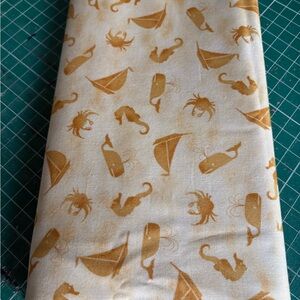 Sea Life Pattern Cotton Fabric - Gold on Cream